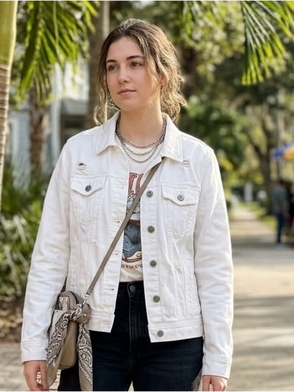 Old Navy White Distressed Jean Denim Jacket Size Large L